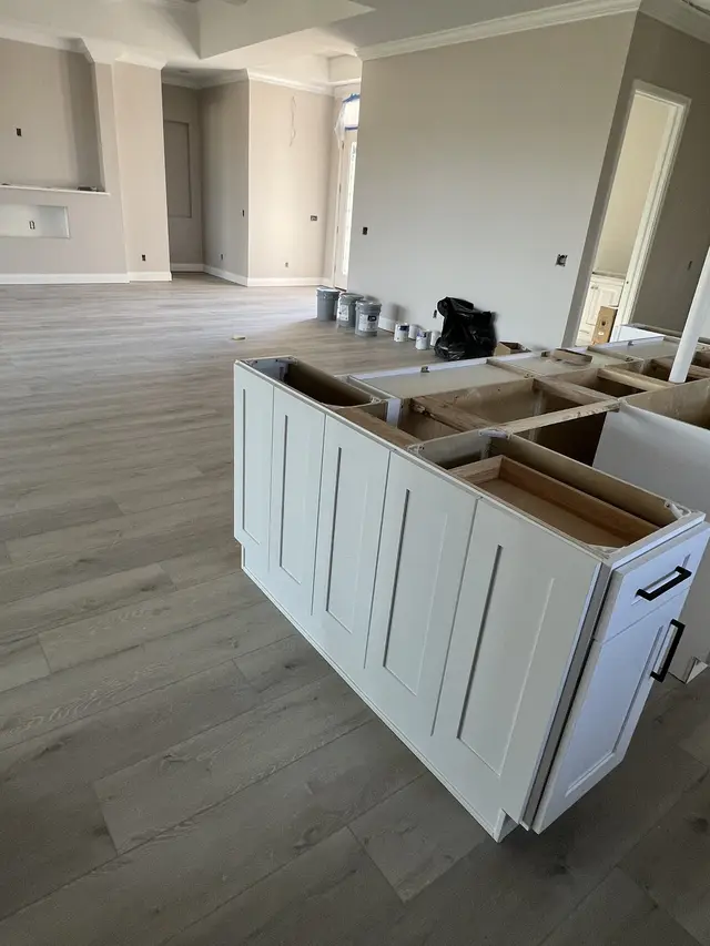 Island cabinets installed and countertop-ready in Tampa